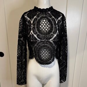 Lulu's Intricate Black Lace Blouse